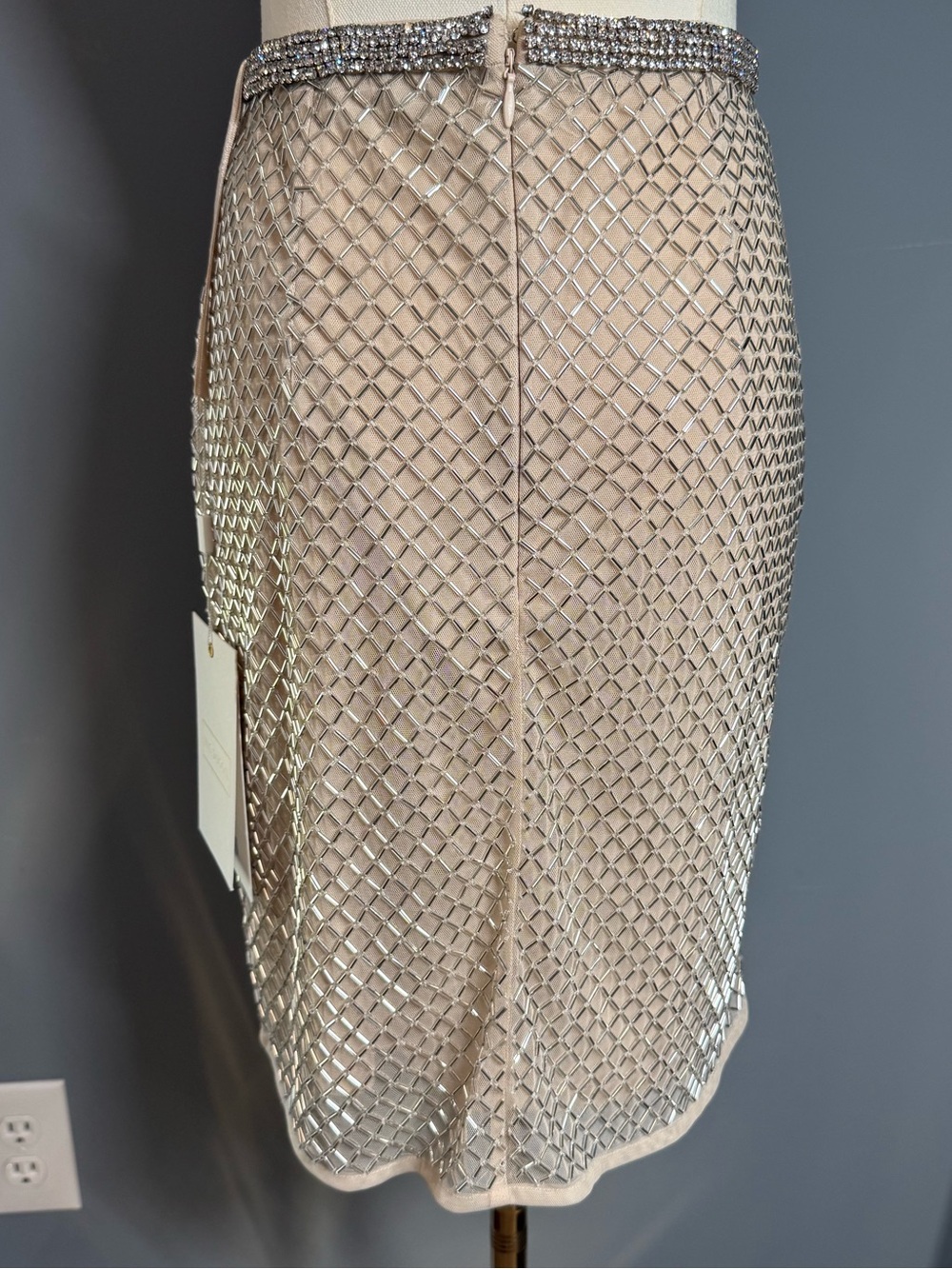 NWTMac Duggal Champagne and Silver Embellished Pencil Skirt - Size 2 - Picture 2 of 12